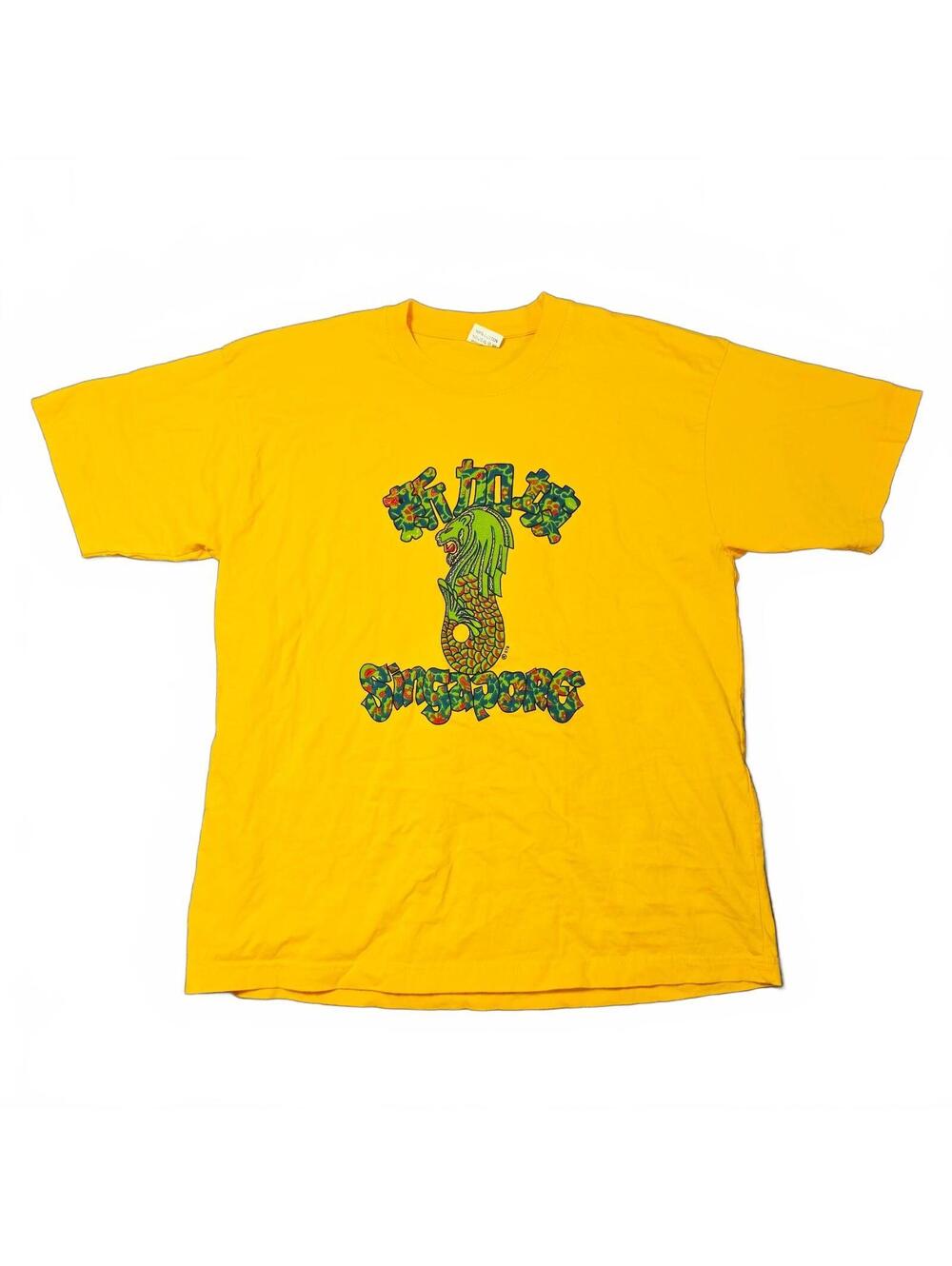Vintage Tourist Wear Singapore Men TShirt XXL Yellow Graphic Dragon Souvenir Tee